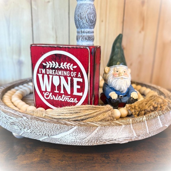 Basket Case Designs Red Wine Christmas Wood Block Sign Rustic Holiday Decor 4x4 - Picture 3 of 9